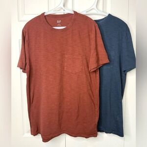 Gap Mens Lived-In Slub Cotton Pocket T-Shirt 2-Pack Rust Navy Blue Size Medium